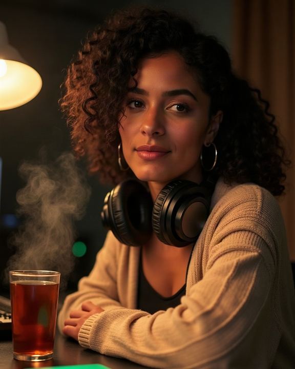 AI-generated portrait of Noor, a fictional character in Slowburn
